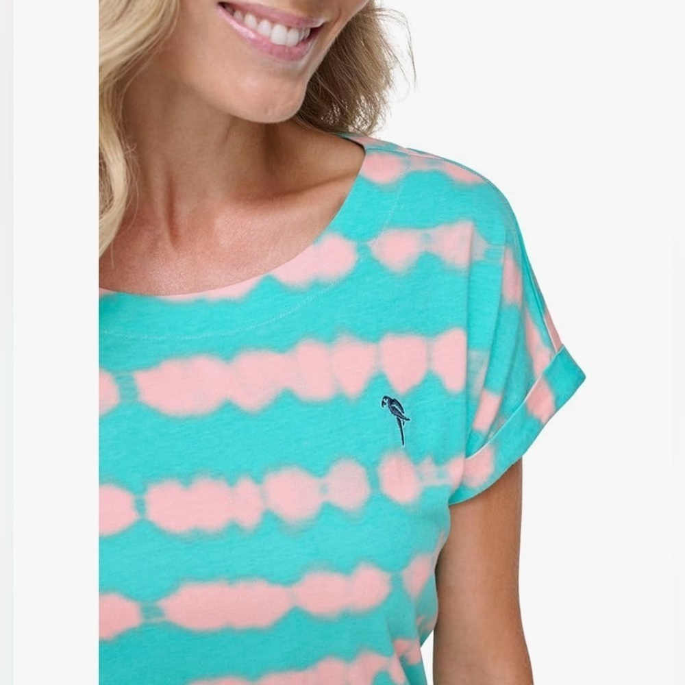 Beachy jersey cotton Dress Turquoise peach drawstring waist XL pockets Casual - Picture 7 of 15